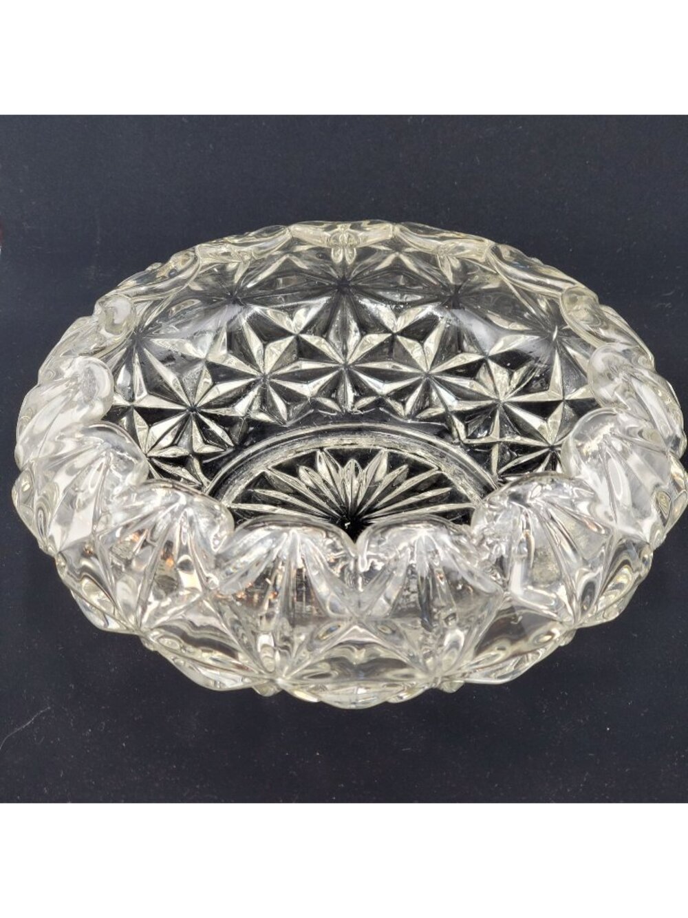 Vintage Pressed Cut Glass Candy Dish Bowl Centerpiece Diamond Pattern 8''